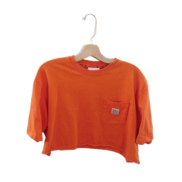 What It Isnt Tops - What It Isnt Mark Gonzales Cropped Orange Cotton Tshirt Tee Pocket
